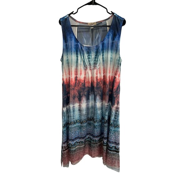 OneWorld Asymmetrical Tie Dye Sleeveless Dress With Rhinestones SZ XLarge - Picture 1 of 11